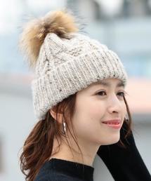 BEAUTY&YOUTH UNITED ARROWS | BY∴ ファーポンポンケーブルニットキャップ -2WAY- ◆(ニットキャップ/ビーニー)