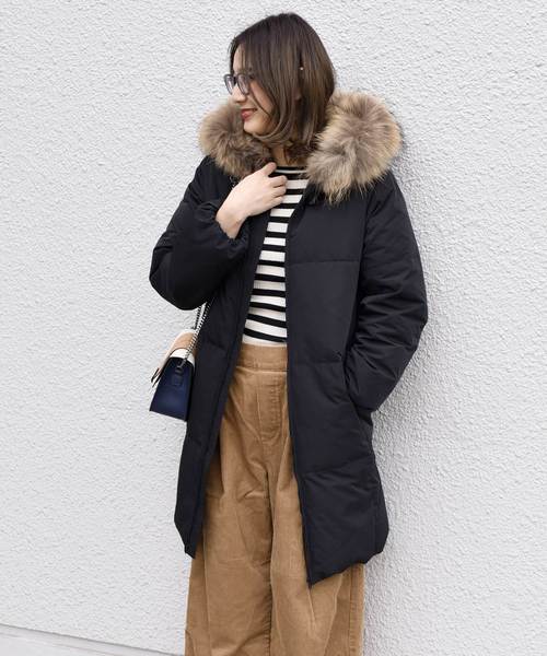 liflattie ships（リフラティ シップス）の「liflattie ships: ロング ダウン ファーフード コート ◇（ダウンジャケット/コート・レディース・ブラック/オリーブ・MEDIUM/SMALL）」の2枚目の写真