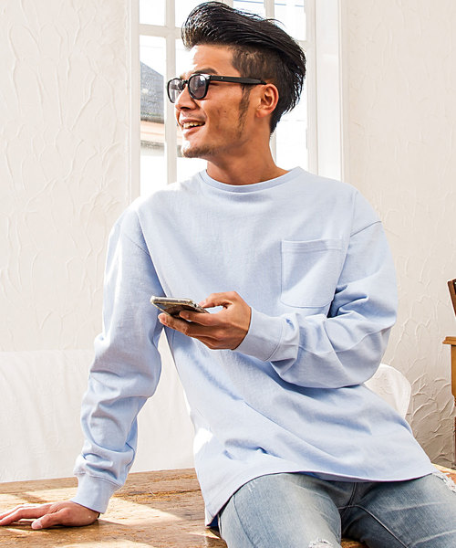 CavariA（キャバリア）の「『CavariA/キャバリア』USAコットンビッグシルエットクルーネック長袖Tシャツ（Tシャツ/カットソー・メンズ・パープル/ブラック/ホワイト/テラコッタ/ワイン/ブルー系その他/ブラック×ホワイト/サックスブルー/ピンク/カーキ/グレー/ネイビー/オレンジ/ベージュ/イエロー/ラベンダー/クリーム/ミント/ダークベージュ・M/L）」の13枚目の写真