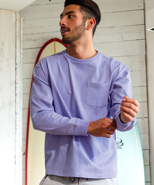 CavariA（キャバリア）の「『CavariA/キャバリア』USAコットンビッグシルエットクルーネック長袖Tシャツ（Tシャツ/カットソー・メンズ・パープル/ブラック/ホワイト/テラコッタ/ワイン/ブルー系その他/ブラック×ホワイト/サックスブルー/ピンク/カーキ/グレー/ネイビー/オレンジ/ベージュ/イエロー/ラベンダー/クリーム/ミント/ダークベージュ・M/L）」の15枚目の写真