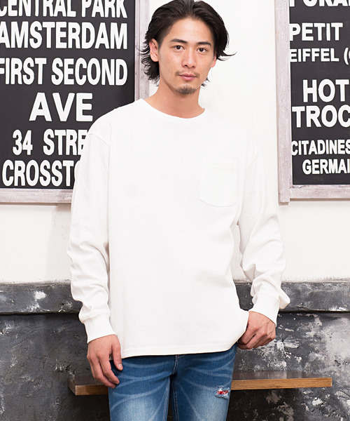 CavariA（キャバリア）の「『CavariA/キャバリア』USAコットンビッグシルエットクルーネック長袖Tシャツ（Tシャツ/カットソー・メンズ・パープル/ブラック/ホワイト/テラコッタ/ワイン/ブルー系その他/ブラック×ホワイト/サックスブルー/ピンク/カーキ/グレー/ネイビー/オレンジ/ベージュ/イエロー/ラベンダー/クリーム/ミント/ダークベージュ・M/L）」の2枚目の写真