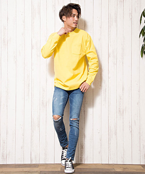 CavariA（キャバリア）の「『CavariA/キャバリア』USAコットンビッグシルエットクルーネック長袖Tシャツ（Tシャツ/カットソー・メンズ・パープル/ブラック/ホワイト/テラコッタ/ワイン/ブルー系その他/ブラック×ホワイト/サックスブルー/ピンク/カーキ/グレー/ネイビー/オレンジ/ベージュ/イエロー/ラベンダー/クリーム/ミント/ダークベージュ・M/L）」の20枚目の写真