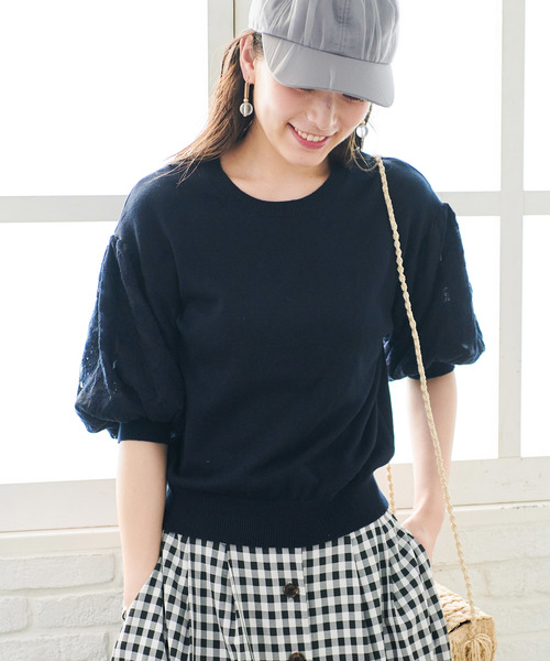 ROPE' PICNIC（ロペピクニック）の「【WEB限定】袖レース重ねプルオーバー（ニット/セーター・レディース・ホワイト/ライトグレー/ネイビー・38）」の3枚目の写真