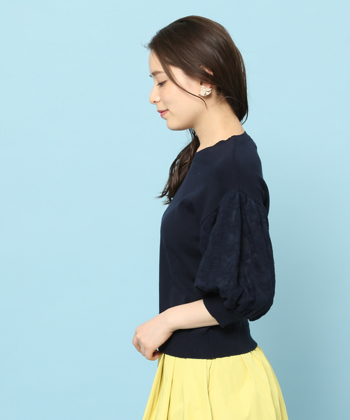 ROPE' PICNIC（ロペピクニック）の「【WEB限定】袖レース重ねプルオーバー（ニット/セーター・レディース・ホワイト/ライトグレー/ネイビー・38）」の6枚目の写真