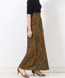 レトロペーズリーフラワープリントゴムスカート