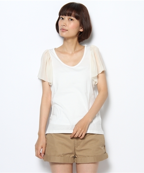Kastane(カスタネ)の「袖シフォンP/O(Tシャツ/カットソー・レディース・パープル/ホワイト/ブルー/ライトグレー・FREE)」の2枚目の写真