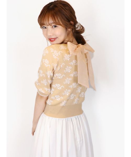 dazzlin（ダズリン）の「フラワージャカードバックリボンニット（ニット/セーター・レディース・ベージュ/ネイビー/レッド・FREE）」の2枚目の写真