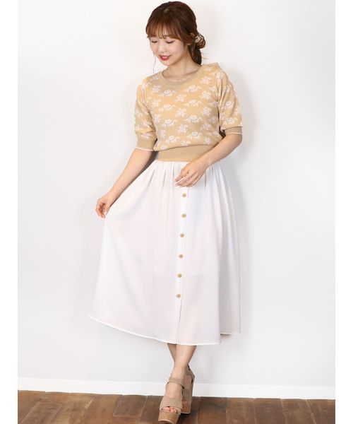 dazzlin（ダズリン）の「フラワージャカードバックリボンニット（ニット/セーター・レディース・ベージュ/ネイビー/レッド・FREE）」の4枚目の写真