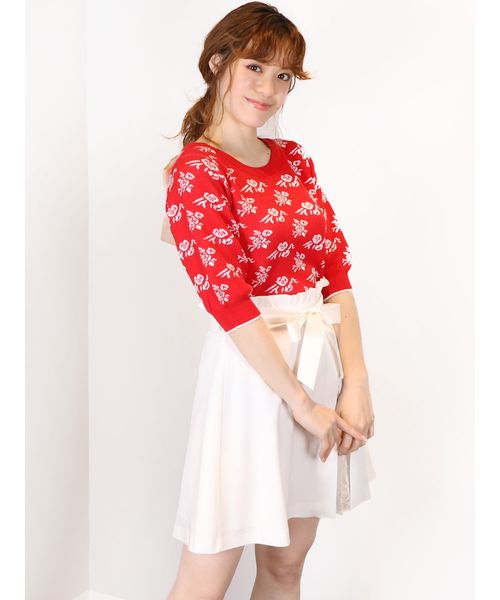 dazzlin（ダズリン）の「フラワージャカードバックリボンニット（ニット/セーター・レディース・ベージュ/ネイビー/レッド・FREE）」の12枚目の写真