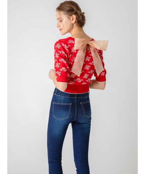 dazzlin（ダズリン）の「フラワージャカードバックリボンニット（ニット/セーター・レディース・ベージュ/ネイビー/レッド・FREE）」の18枚目の写真