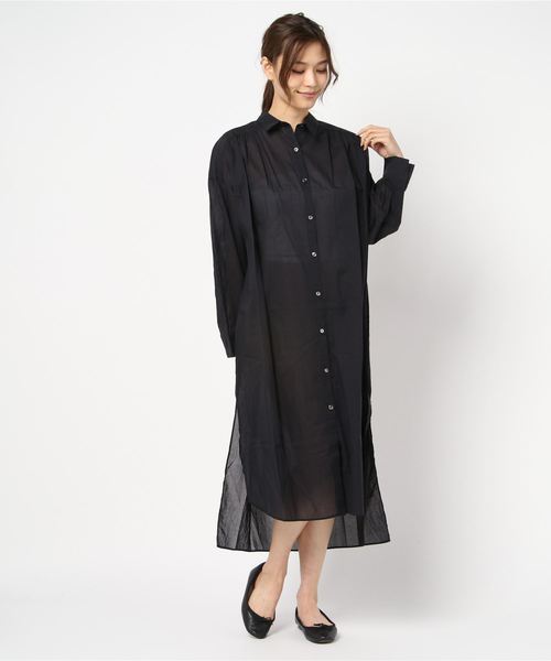 MidiUmi（ミディウミ）の「SHOULDER_GATHER_ROBE（ワンピース・レディース・ブラック/オフホワイト/ブルー/ストライプ・FREE）」の3枚目の写真