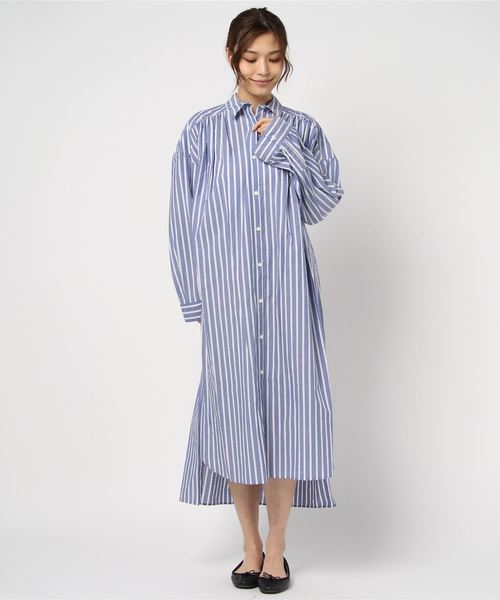 MidiUmi（ミディウミ）の「SHOULDER_GATHER_ROBE（ワンピース・レディース・ブラック/オフホワイト/ブルー/ストライプ・FREE）」の7枚目の写真