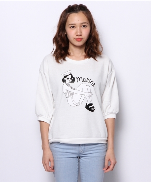 WEGO（ウィゴー）の「WEGO/マリンガール5分袖スウェット（スウェット・レディース・オフホワイト/ホワイト系その他/ブルー/ピンク・FREE）」の5枚目の写真