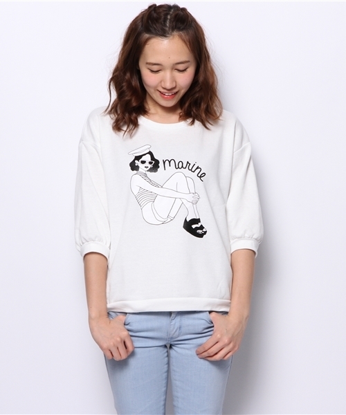 WEGO（ウィゴー）の「WEGO/マリンガール5分袖スウェット（スウェット・レディース・オフホワイト/ホワイト系その他/ブルー/ピンク・FREE）」の14枚目の写真