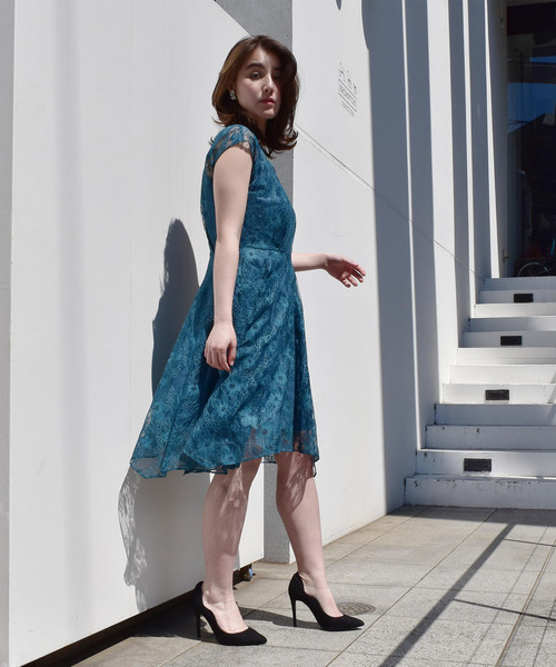 kaene（カエン）の「アシメヘム総レースワンピース（ドレス・レディース・グレー/グリーン・38/36）」の5枚目の写真