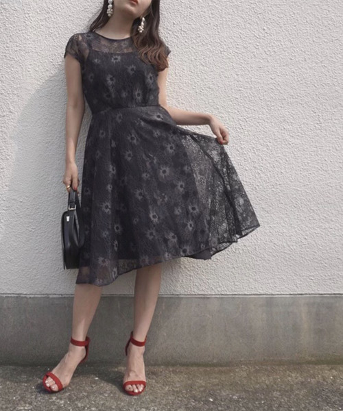 kaene（カエン）の「アシメヘム総レースワンピース（ドレス・レディース・グレー/グリーン・38/36）」の7枚目の写真