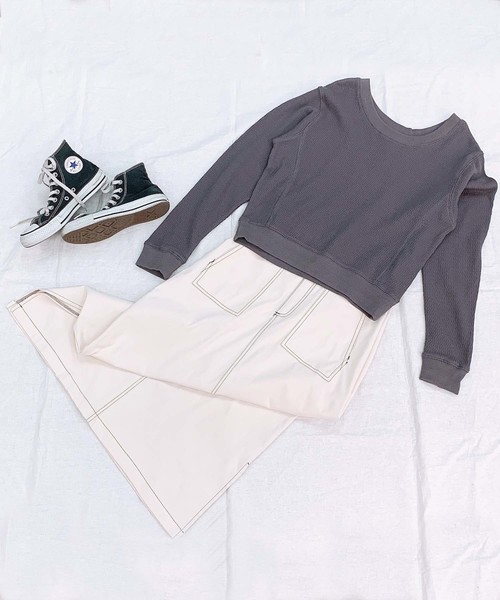 HER CLOSET(ハークローゼット)の「【HER CLOSET】ハニカムワッフルUネックプルオーバー(Tシャツ/カットソー・レディース・アイボリー/チャコールグレー/ブラック/ベージュ/ブラウン・M)」の8枚目の写真