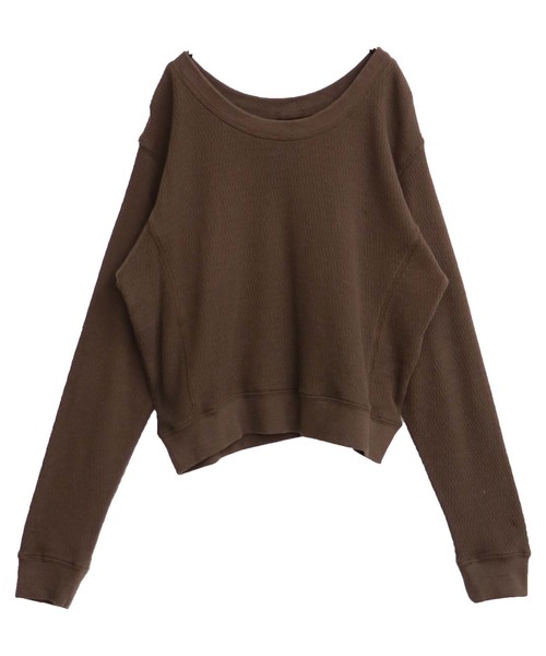HER CLOSET(ハークローゼット)の「【HER CLOSET】ハニカムワッフルUネックプルオーバー(Tシャツ/カットソー・レディース・アイボリー/チャコールグレー/ブラック/ベージュ/ブラウン・M)」の13枚目の写真