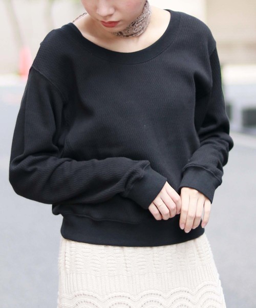 HER CLOSET(ハークローゼット)の「【HER CLOSET】ハニカムワッフルUネックプルオーバー(Tシャツ/カットソー・レディース・アイボリー/チャコールグレー/ブラック/ベージュ/ブラウン・M)」の22枚目の写真