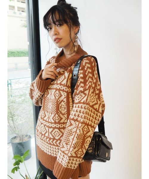 EVRIS（エヴリス）の「ハンドライクジャカードニット（ニット/セーター・レディース・ホワイト/ブラック/ブラウン・FREE）」の3枚目の写真