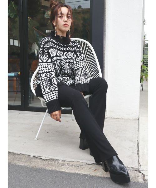 EVRIS（エヴリス）の「ハンドライクジャカードニット（ニット/セーター・レディース・ホワイト/ブラック/ブラウン・FREE）」の10枚目の写真