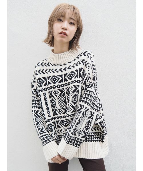 EVRIS（エヴリス）の「ハンドライクジャカードニット（ニット/セーター・レディース・ホワイト/ブラック/ブラウン・FREE）」の11枚目の写真