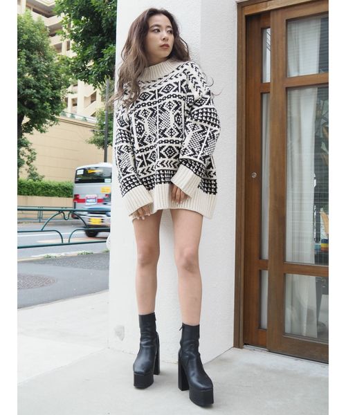 EVRIS（エヴリス）の「ハンドライクジャカードニット（ニット/セーター・レディース・ホワイト/ブラック/ブラウン・FREE）」の13枚目の写真