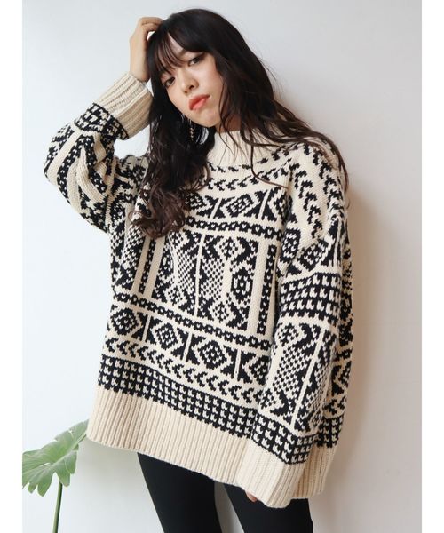 EVRIS（エヴリス）の「ハンドライクジャカードニット（ニット/セーター・レディース・ホワイト/ブラック/ブラウン・FREE）」の15枚目の写真