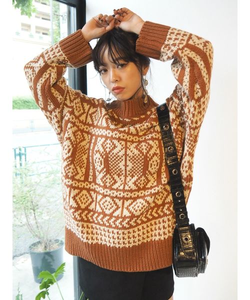 EVRIS（エヴリス）の「ハンドライクジャカードニット（ニット/セーター・レディース・ホワイト/ブラック/ブラウン・FREE）」の17枚目の写真