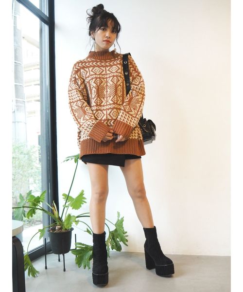 EVRIS（エヴリス）の「ハンドライクジャカードニット（ニット/セーター・レディース・ホワイト/ブラック/ブラウン・FREE）」の18枚目の写真