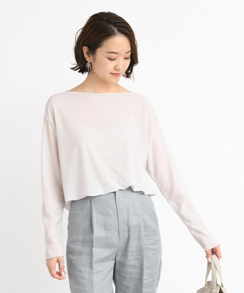 DouDou（ドゥドゥ）の「シアーメローボートプルオーバー（Tシャツ/カットソー・レディース・ライトグレー/ピンク/ライトベージュ・FREE）」の2枚目の写真