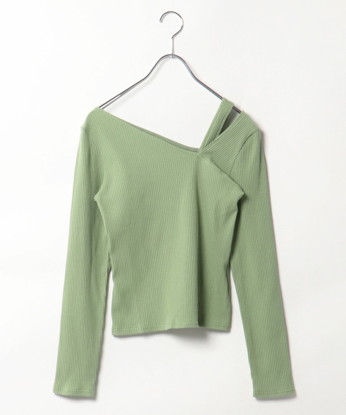 VENCEEXCHANGE（ヴァンスエクスチェンジ）の「リブドッキングアシメネックプルオーバー（Tシャツ/カットソー・レディース・パープル/オフホワイト/グリーン/ブラック・M）」の4枚目の写真