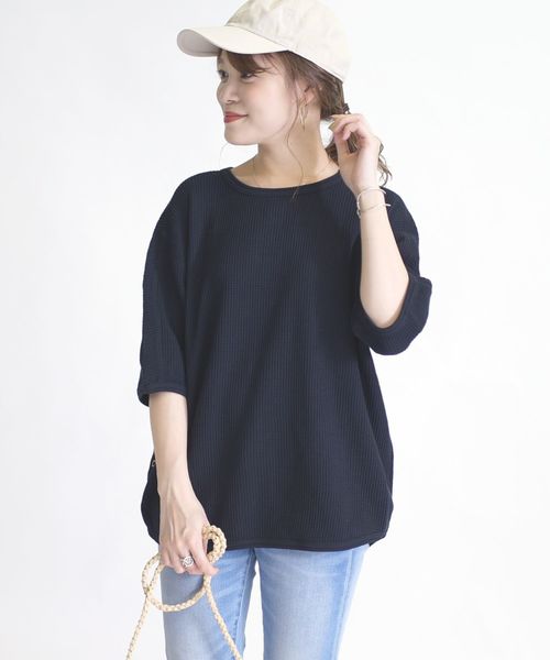 SHIPS Days(シップスデイズ)の「SHIPS Days:ワッフルプルオーバー(Tシャツ/カットソー・レディース・ブラック/ベージュ/ピンク・ONE SIZE)」の1枚目の写真
