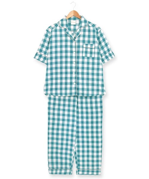 fran de lingerie（フランデランジェリー）の「cotton-me天然繊維100%パジャマシャツセットアップ(ギンガムチェック・パイナップル)（ルームウェア/パジャマ・レディース・ブラウン/ブルー/グリーン/ネイビー/ホワイト・M-L）」の3枚目の写真