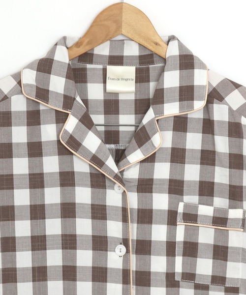 fran de lingerie（フランデランジェリー）の「cotton-me天然繊維100%パジャマシャツセットアップ(ギンガムチェック・パイナップル)（ルームウェア/パジャマ・レディース・ブラウン/ブルー/グリーン/ネイビー/ホワイト・M-L）」の8枚目の写真
