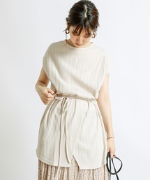 natural couture | 防油加工リブカットソーラップチュニック(Tシャツ/カットソー)
