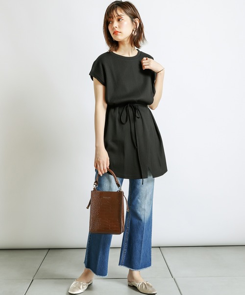 natural couture(ナチュラルクチュール)の「防油加工リブカットソーラップチュニック(Tシャツ/カットソー・レディース・ブラック/ブラウン/ライトベージュ/レンガ・FREE)」の8枚目の写真