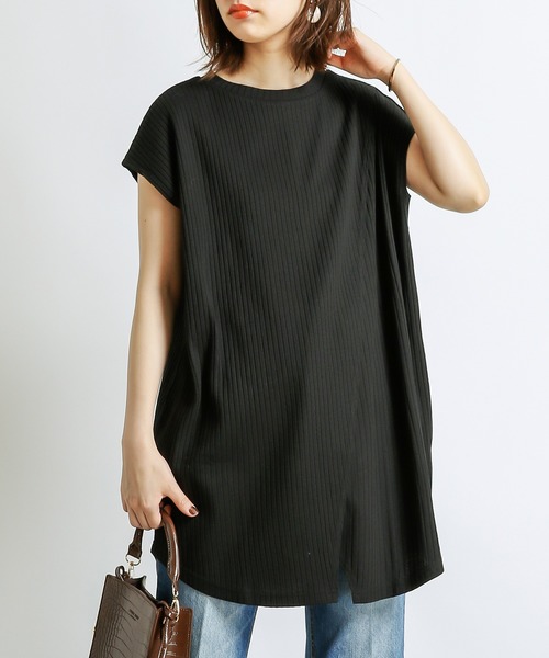natural couture(ナチュラルクチュール)の「防油加工リブカットソーラップチュニック(Tシャツ/カットソー・レディース・ブラック/ブラウン/ライトベージュ/レンガ・FREE)」の17枚目の写真