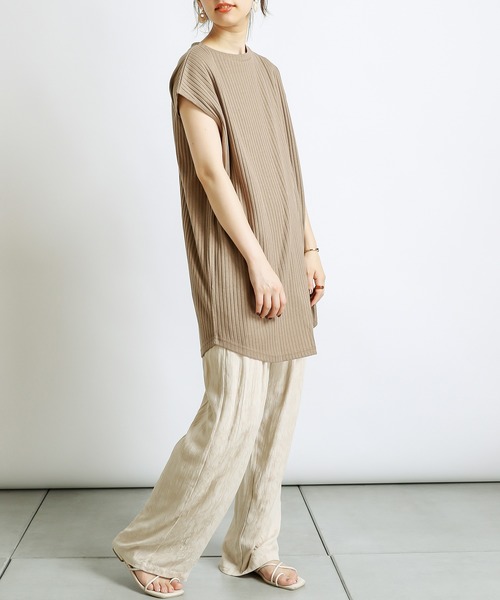 natural couture(ナチュラルクチュール)の「防油加工リブカットソーラップチュニック(Tシャツ/カットソー・レディース・ブラック/ブラウン/ライトベージュ/レンガ・FREE)」の14枚目の写真