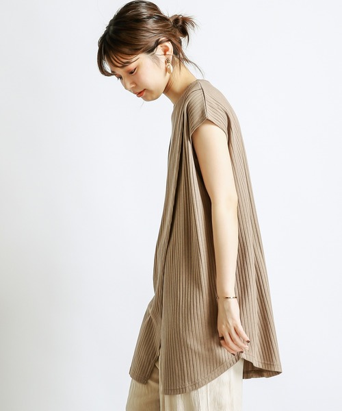 natural couture(ナチュラルクチュール)の「防油加工リブカットソーラップチュニック(Tシャツ/カットソー・レディース・ブラック/ブラウン/ライトベージュ/レンガ・FREE)」の5枚目の写真