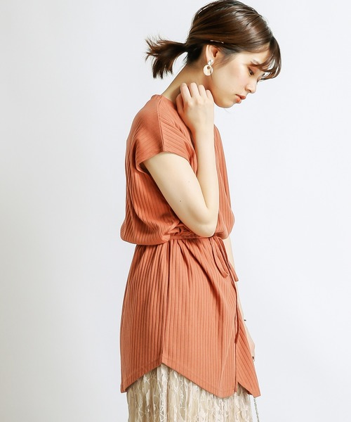 natural couture(ナチュラルクチュール)の「防油加工リブカットソーラップチュニック(Tシャツ/カットソー・レディース・ブラック/ブラウン/ライトベージュ/レンガ・FREE)」の12枚目の写真