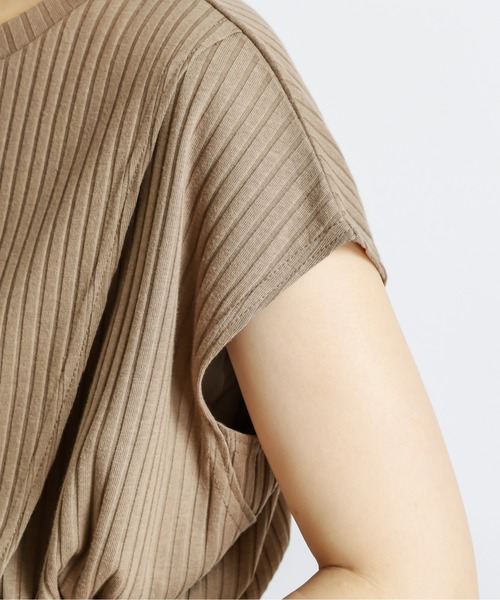 natural couture(ナチュラルクチュール)の「防油加工リブカットソーラップチュニック(Tシャツ/カットソー・レディース・ブラック/ブラウン/ライトベージュ/レンガ・FREE)」の10枚目の写真