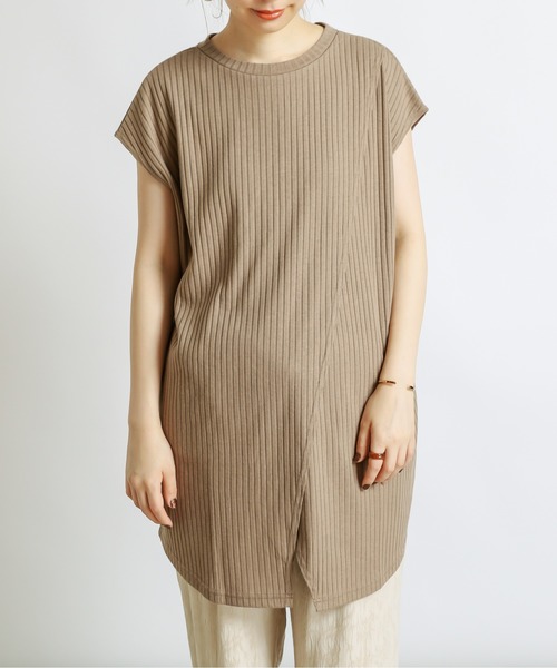 natural couture(ナチュラルクチュール)の「防油加工リブカットソーラップチュニック(Tシャツ/カットソー・レディース・ブラック/ブラウン/ライトベージュ/レンガ・FREE)」の16枚目の写真