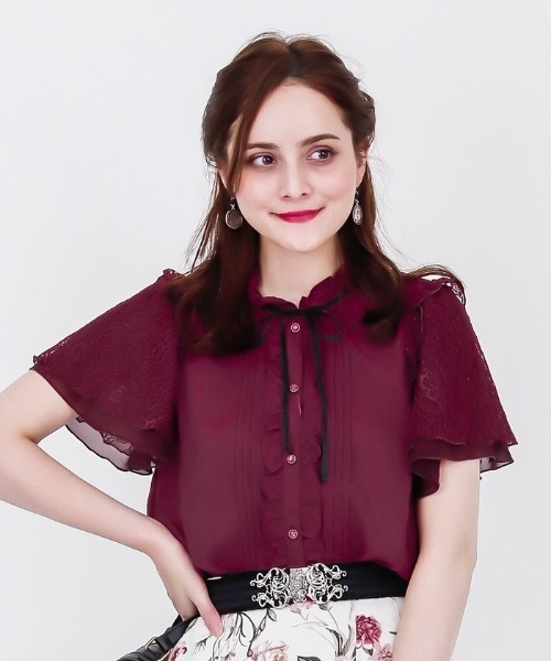 axes femme（アクシーズファム）の「レーシースリーブブラウス（シャツ/ブラウス・レディース・キナリ/レッド/ブラック・MEDIUM）」の3枚目の写真