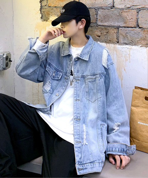 neos（ネオス）の「【neos -addictive design-】ビッグシルエット ダメージ ポケット デニム ジャケット（カバーオール・メンズ・ブラック/ベージュ/ブルー・MEDIUM/LARGE/X-LARGE）」の5枚目の写真