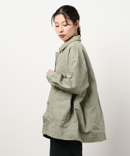 OUTDOOR PRODUCTS（アウトドアプロダクツ）の「【OUTDOOR PRODUCTS】ドロストカバーオール　デニムジャケット　ビッグシルエット（デニムジャケット・レディース・サンドベージュ/ワンウォッシュ/ブルー系その他/カーキ・LARGE/MEDIUM）」の5枚目の写真