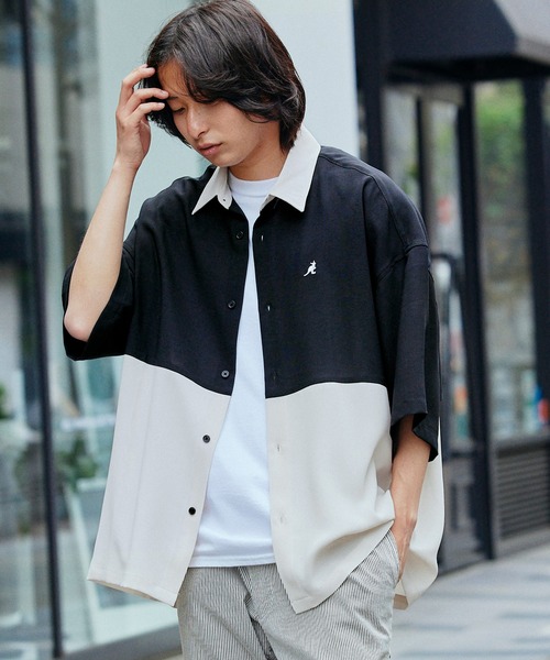 KANGOL(カンゴール)の「KANGOL/カンゴール 別注 ブライトポプリン オーバーサイズ ヨーク切替 1/2 sleeve レギュラーカラーシャツ(シャツ/ブラウス・メンズ・ブラック系その他/グレー系その他/グレー系その他2・FREE)」の1枚目の写真