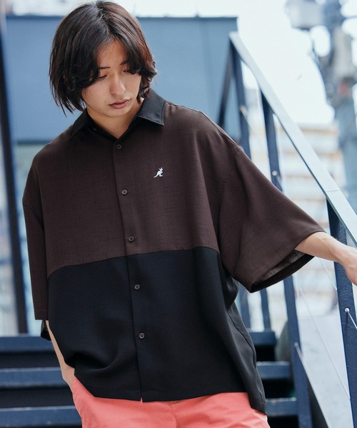 KANGOL(カンゴール)の「KANGOL/カンゴール 別注 ブライトポプリン オーバーサイズ ヨーク切替 1/2 sleeve レギュラーカラーシャツ(シャツ/ブラウス・メンズ・ブラック系その他/グレー系その他/グレー系その他2・FREE)」の2枚目の写真