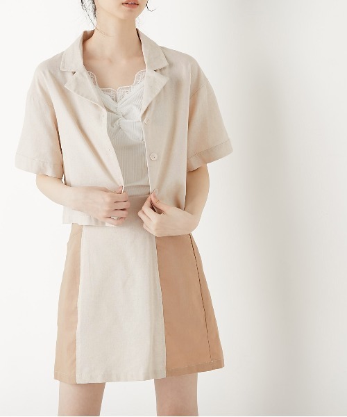 OLIVE des OLIVE（オリーブデオリーブ）の「夏マスト！開襟ブラウス（シャツ/ブラウス・レディース・ベージュ/ライトブラウン/ワンウォッシュ・FREE）」の5枚目の写真