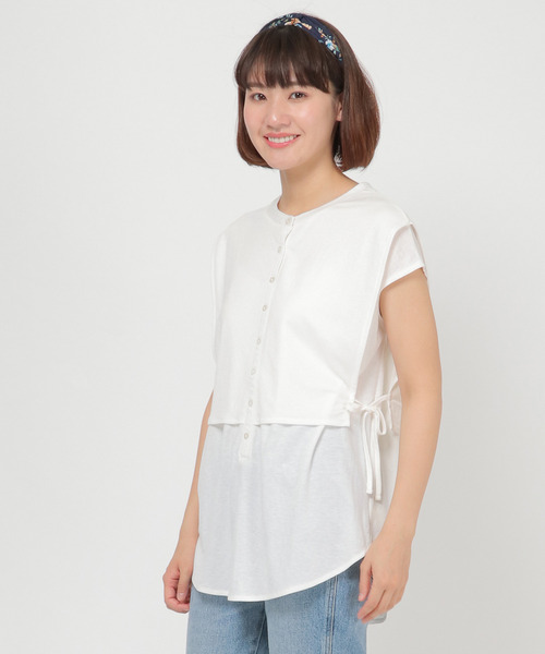 LBC(エルビーシー)の「シアーレイヤードサイドリボンプルオーバー(Tシャツ/カットソー・レディース・ホワイト/ブラック/ブルー・M)」の4枚目の写真